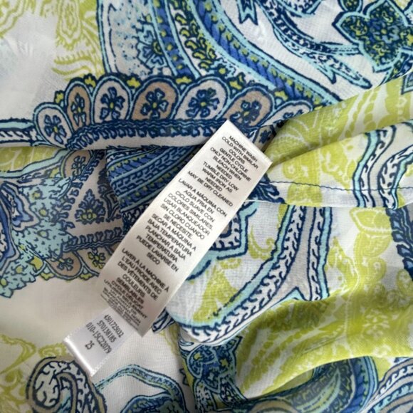 Chico's Womens Long Sleeve V-Neck Paisley Tunic Top Size 3 Blue/Yellow Chiffon - Picture 5 of 8